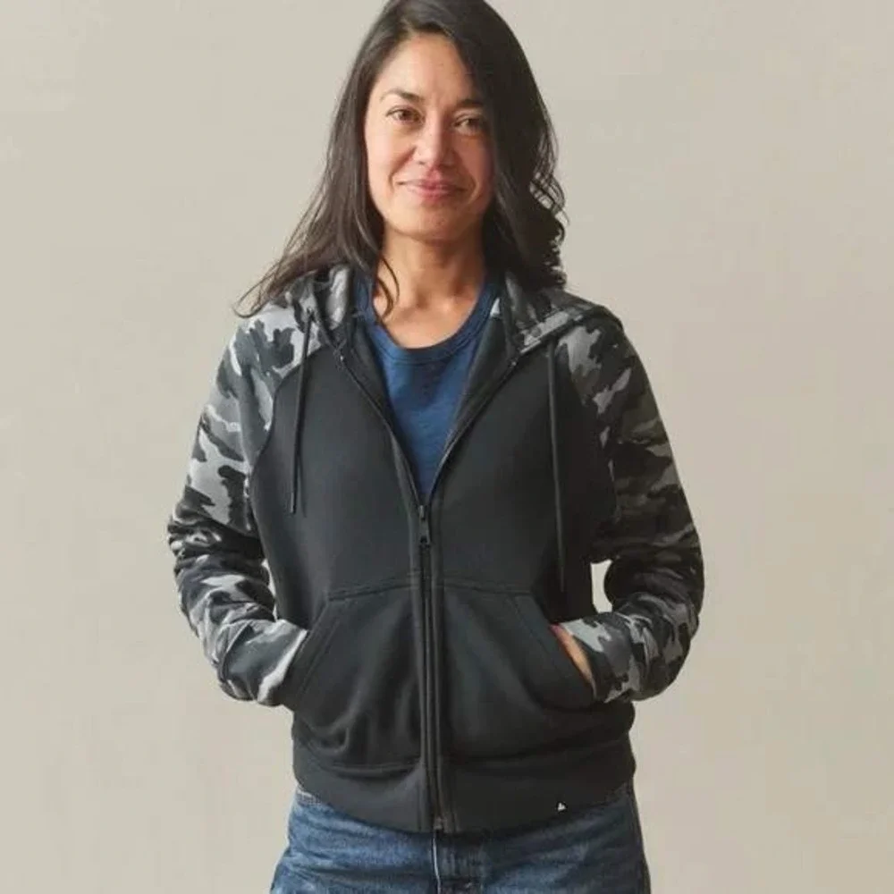 NEW American Giant Womens Raglan Classic Zip 2.0 Hoodie Sweatshirt Black Camo XL